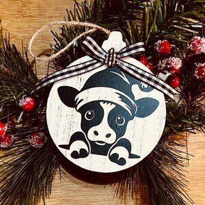Winter Barn Baby Ornament – Buffalo Plaid Ribbon